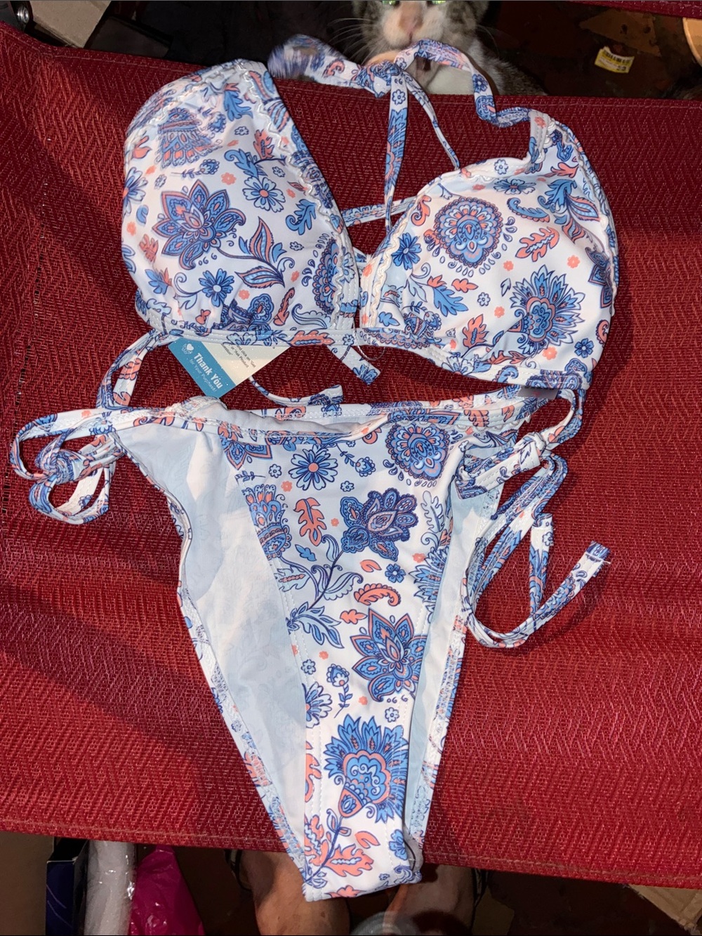 Women’s Blue & Coral Floral Tie-Side Bikini Set